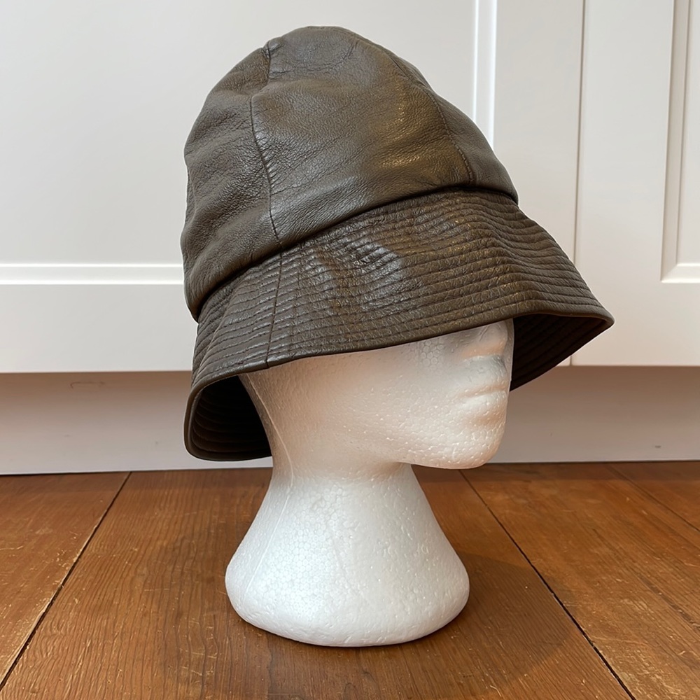 VINTAGE Brown leather Nadelle Bucket Hat, XXS